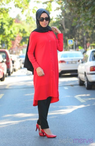 Sefamerve Hijab Tunic 45013-04 Red 45013-04