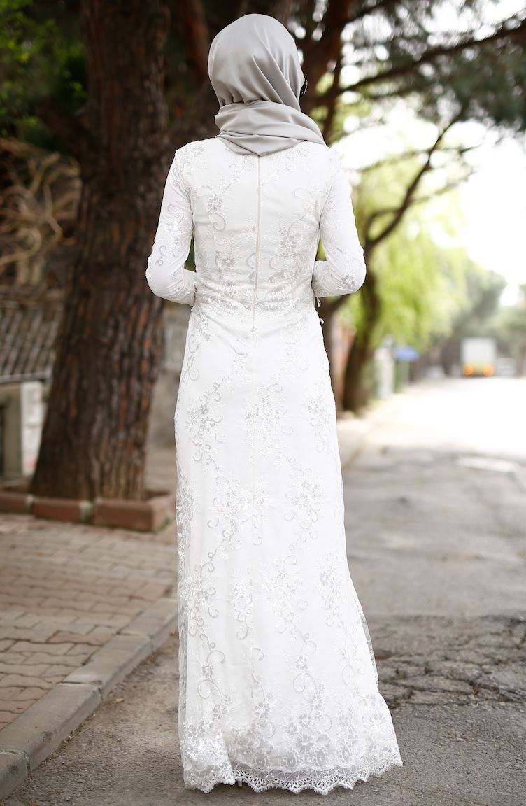 Dantelli Abiye Elbise 3019-02 Beyaz | Sefamerve