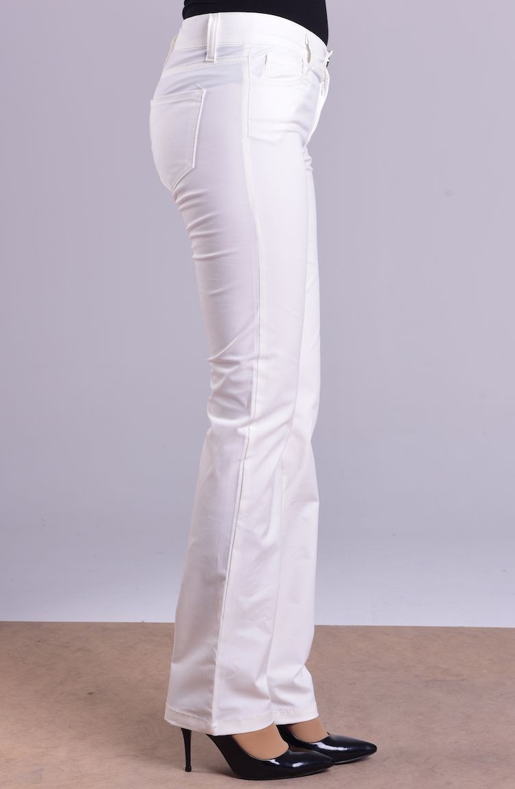 Likralı Boru Paça Pantolon 8850-08 Beyaz | Sefamerve