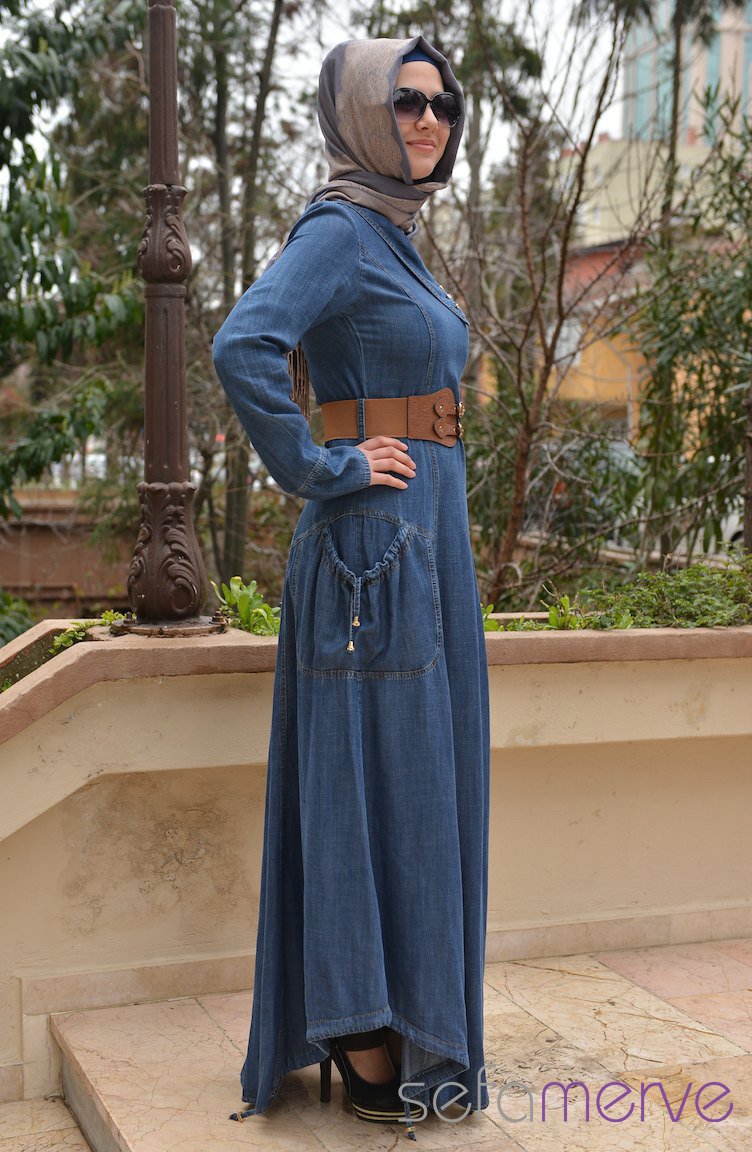 Blue Hijab Dress 9735-01 | Sefamerve
