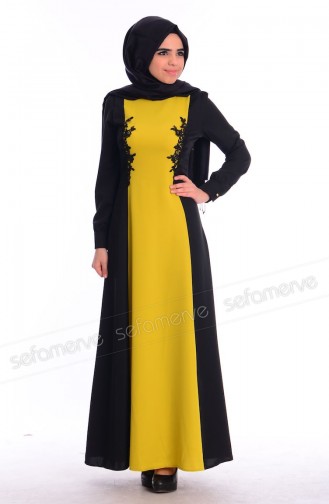 Gelbliches Grün Hijab Kleider 6167-02