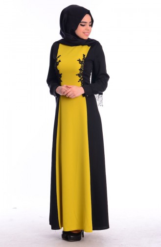 Yellowish Green Hijab Dress 6167-02