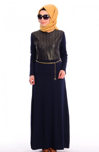 Navy Blue Hijab Dress 041208-02