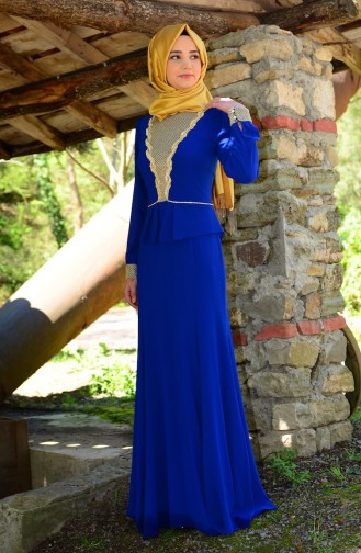 Robe de Soirée Islamique 3111-04 Bleu Roi 3111-04