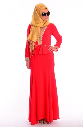 Red Hijab Evening Dress 3111-07