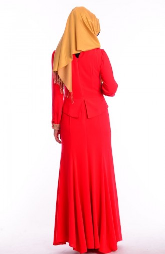 Robe de Soirée Islamique 3111-07 Rouge 3111-07