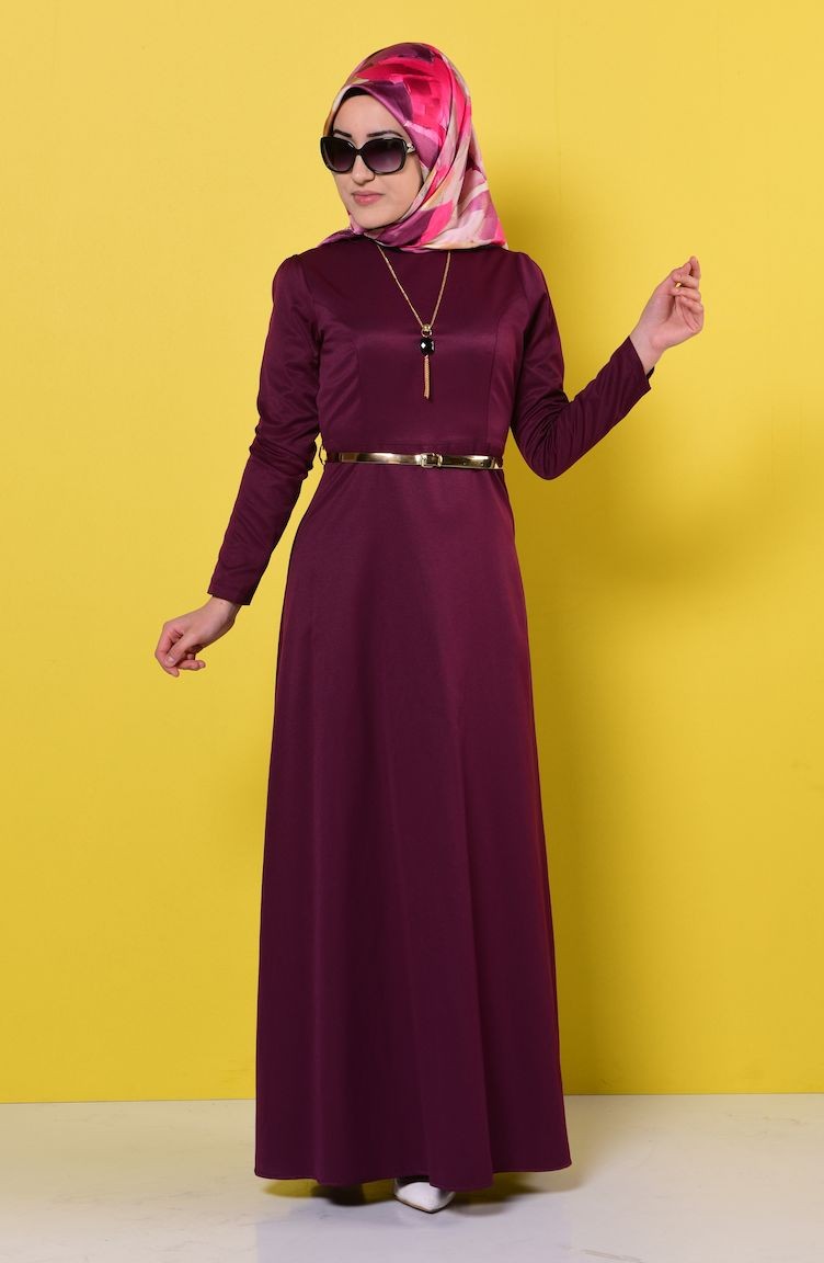 فستان بقلادة لون توتي 2201-01 | Sefamerve