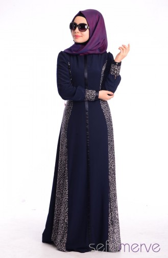Navy Blue Hijab Dress 52159-01