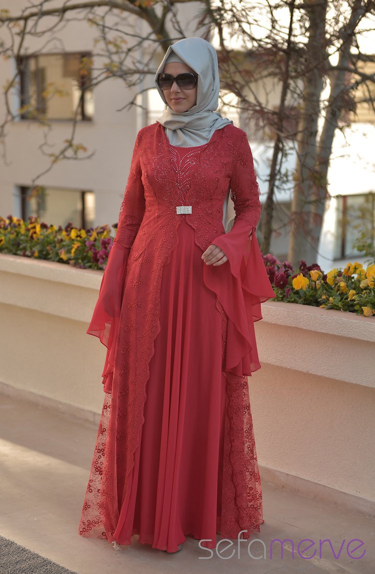 Sefamerve Abiye Elbiseler PDY 3242-01 Kırmızı | Sefamerve