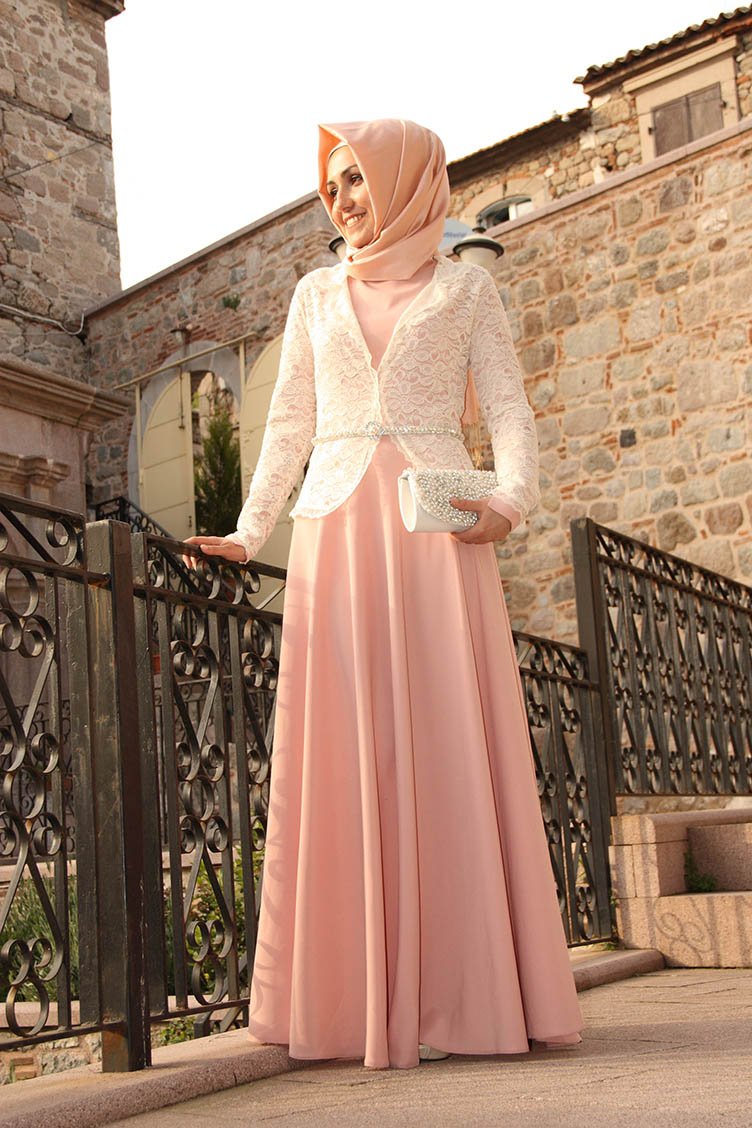 Pınar Şems Abiye Elbise 3000-01 Pudra | Sefamerve