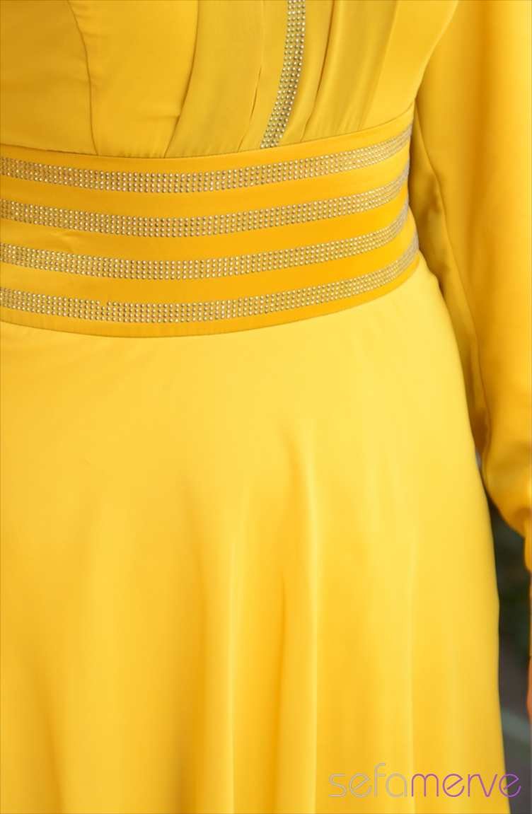 فستان أصفر زعفران 9045-03 | Sefamerve