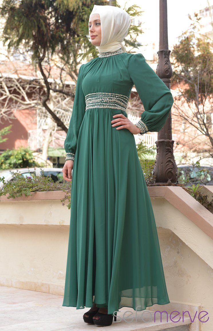 Sefamerve Abiye Elbiseler 1001-01 Yeşil | Sefamerve