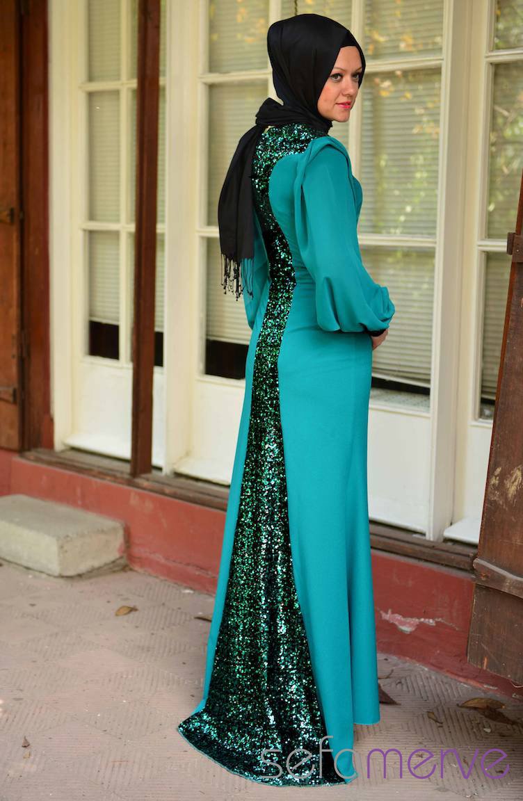 Sefamerve Abiye Elbiseler PDY 3722-04 Yeşil-Siyah | Sefamerve