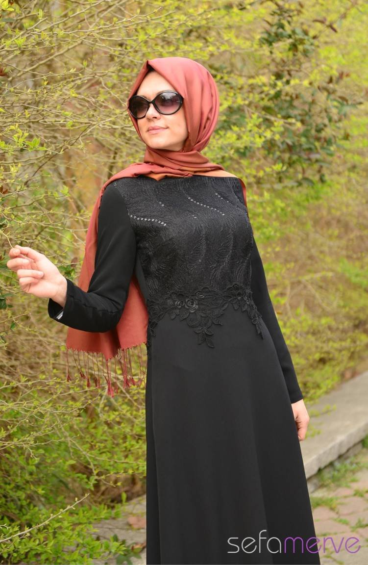 Hennin Hijab Dress 3240-01 Black 3240-01 | Sefamerve