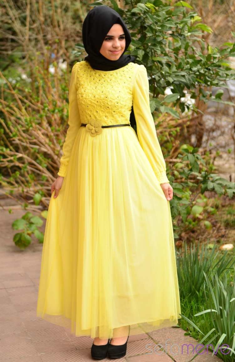 Sefamerve Kombin Elbise GLY 3068-05 Sarı | Sefamerve