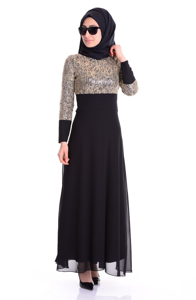 Black Hijab Evening Dress 2369-04 | Sefamerve