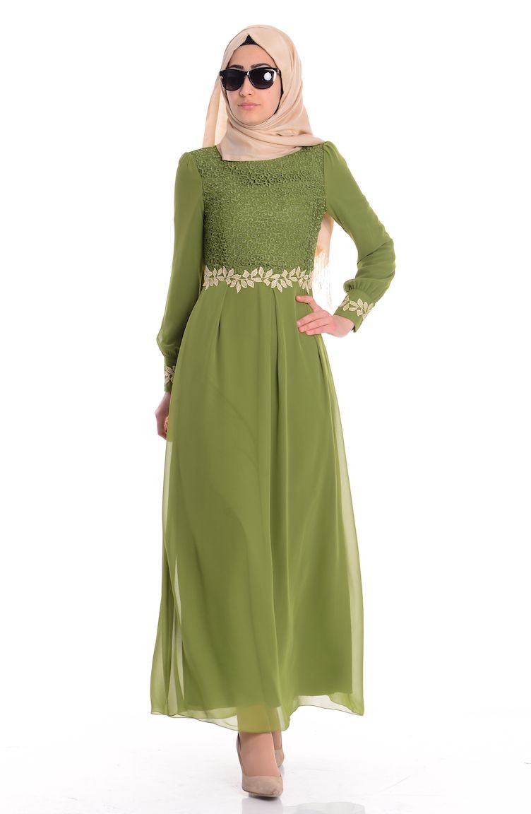 Robe Hijab Vert pistache 51983A-04 | Sefamerve