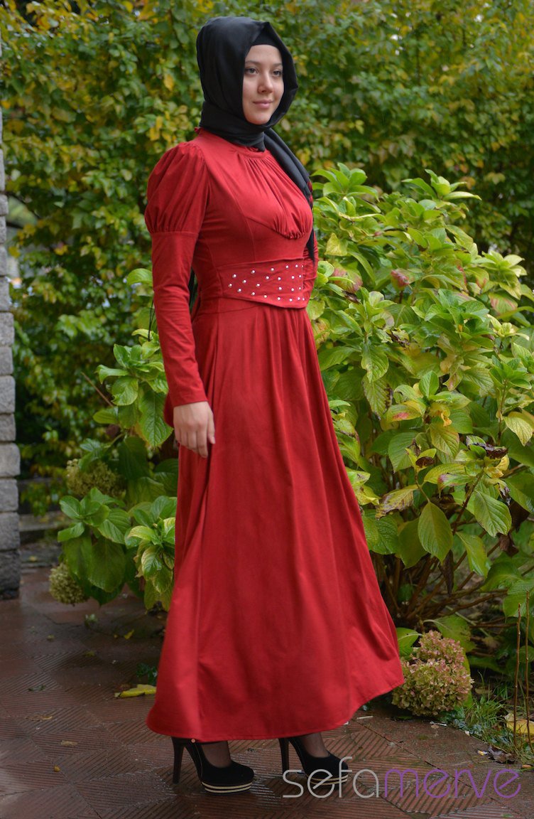 Hüma Sultan Elbise 3018-02 Kırmızı | Sefamerve